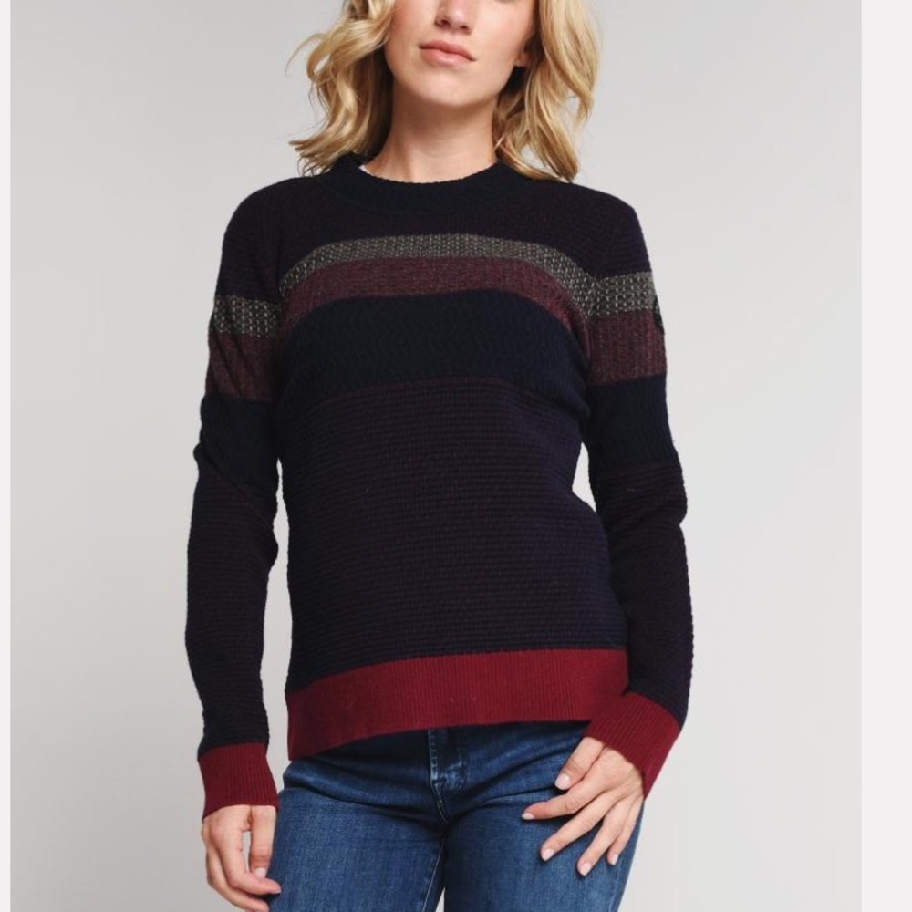 Obermeyer Jaquard Knit Chevoit Crewneck Sweater Wool Blend Color Block Size XL